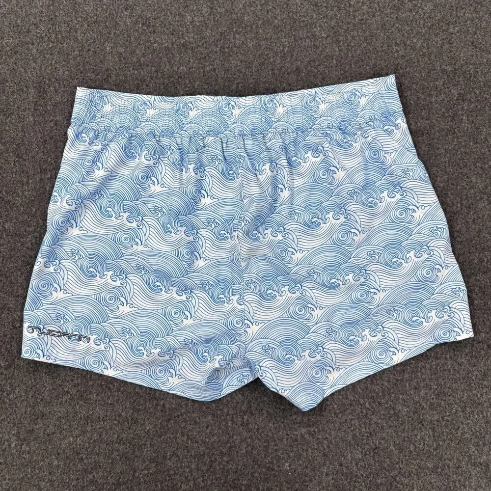 Tucann Swim Trunks Mens Size XL Blue Print Wave Swim Shorts Lined Zip Pocket